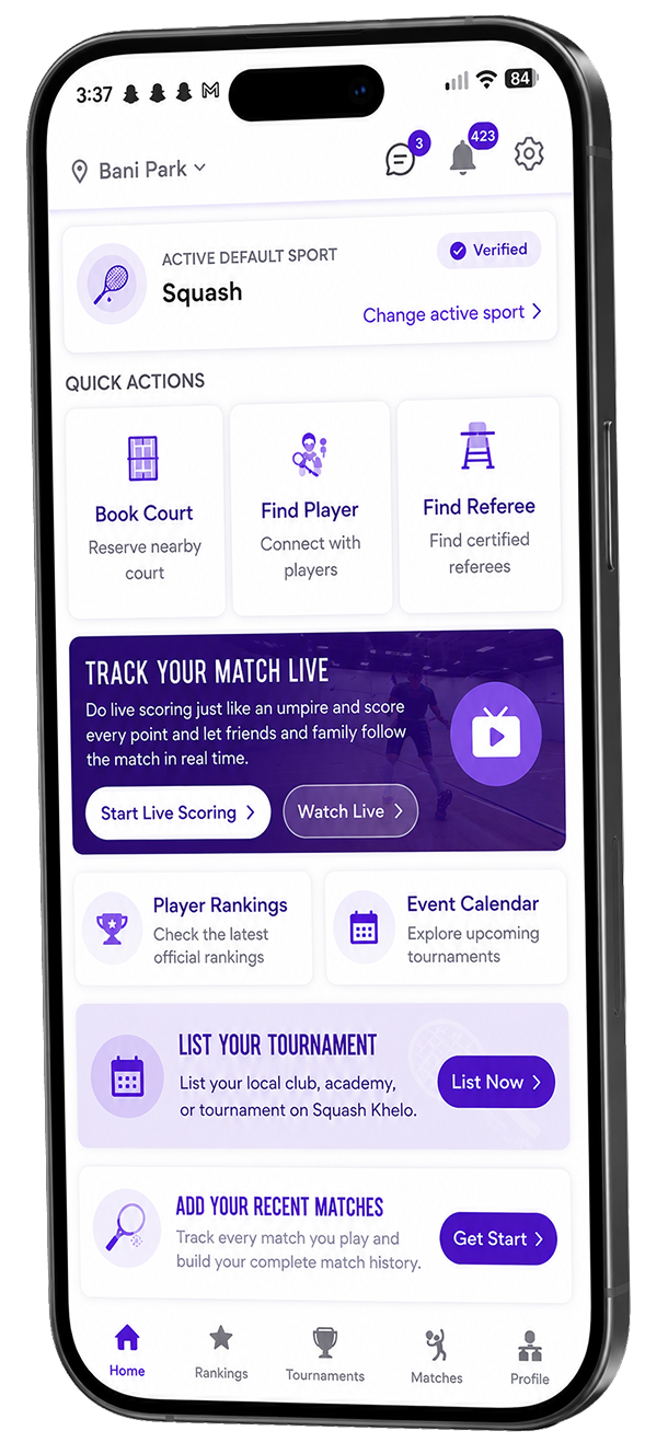 Squash Khelo mobile application